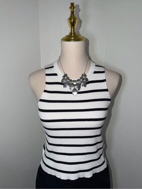 Striped Ribbed Tank Top - White & Black